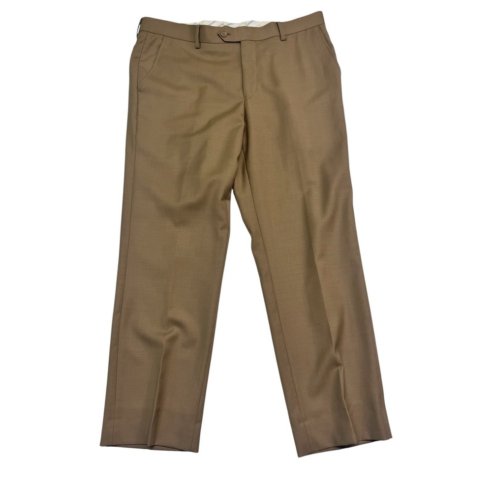 Mantoni 36x29 Tan Light Brown Super Fine‎ Wool Dress Pants Trousers Flat Front